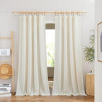 NICETOWN Thick Boho Curtains Linen Drapes for Living Room, Rustic Rod Pocket Semi Sheer Panels Privacy Assured Semi Sheer Linen Blend for Living Room/Bedroom, Off White, W55 x L95, 2 Panels