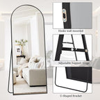 Full Length Mirror Arched Floor Length Mirrors, 71"x26" Large Full Body & with Stand & Arch Wall Mounted & Standing Mirror for Bedroom Living Room, Aluminum Frame, Black