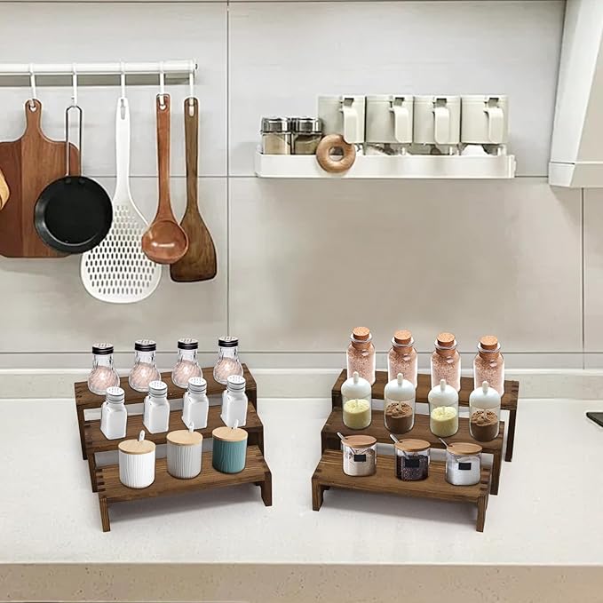 12Pcs Display Riser Wood Risers Cupcake Stand 3 Tier Racks Decorative Rectangular 4 Set Cologne Perfume Organizer Dessert Stands for Vendors Event