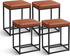 MAISON ARTS Counter Height 24 Inch Bar Stools Set of 4 for Kitchen Counter Backless Modern Barstools Industrial Upholstered Faux Leather Stools Farmhouse Island Chairs, Brown