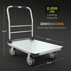 2200 lbs. Capacity Foldable Push Cart Dolly | Moving Platform Hand Truck | Heavy Duty Space Saving Collapsible | Swivel Flat Bed Wagon - Furniture Luggage Lifting