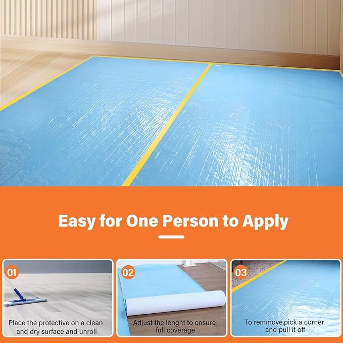 Temporary Floor Protection for Construction, Painting, Renovation, Protector Film for Hardwood Floors, Surface Carpet Protection Film, Tile&Hard Paint Protection Covers 325 sqft (39" x 100'-Sky Blue)