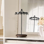 Lolalet Rotating Necklace Holder Stand with Metal Hooks, Spinning Display Carousels, Freestanding Organizer Hanger, for Long Necklaces Chains -Black