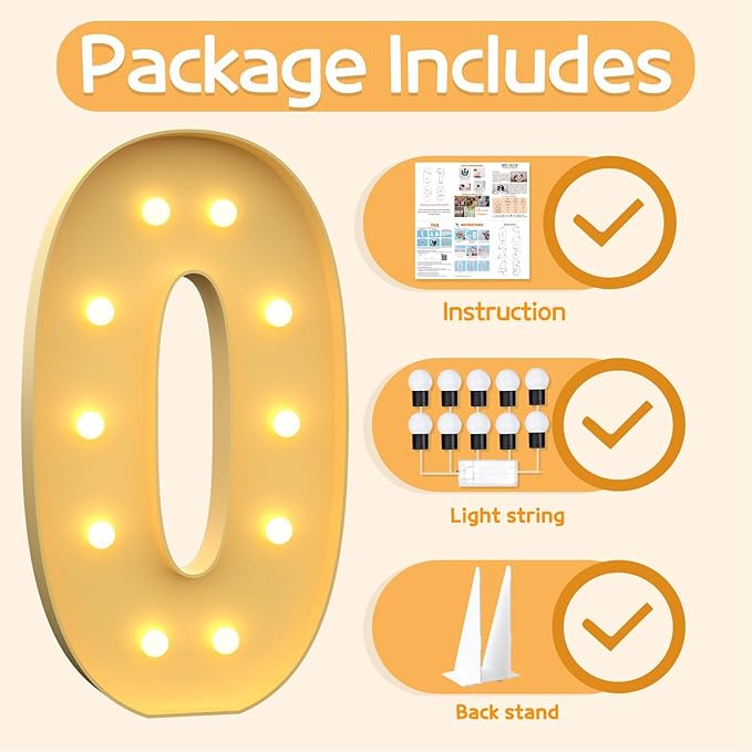 Marquee Numbers 4 Feet Tall Large Light Up Numbers 40th 50th 60th Birthday Decorations Women Men Big Yellow Light Outdoor Anniversary Decorations Balloon Arch Kit Party Backdrop 0