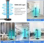 Qualirey 100W UV & Ozone Sanitizer, High Power Room Disinfection Light with 3 Level Timer & Remote, Whole Room Disinfection for Large Spaces, Offices & Basements