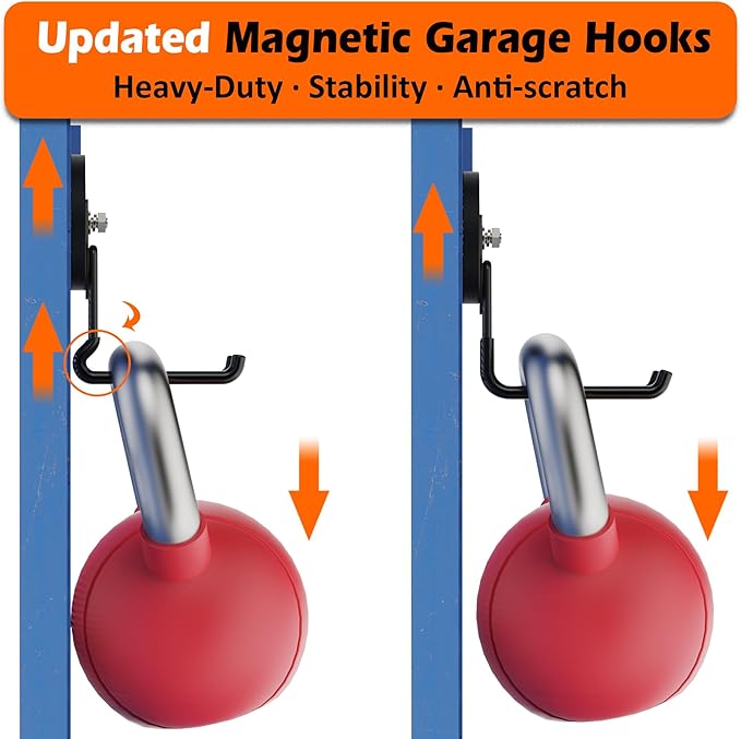 MUTUACTOR Updated Magnetic Hooks Heavy Duty,40lbs Anti-Scratch Garage Large Magnet Hooks,2PCS Super Strong Magnetic Garage Hooks for Organizing Impact Drivers Trailer Cord Garden Tool Box