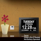 【New 2024】 Digital Calendar Alarm Day Clock - with 8" Large Screen Display, am pm, Multiple Alarms, for Impaired Vision People, The Aged Seniors, The Dementia, for Desk, Wall Mounted, Black