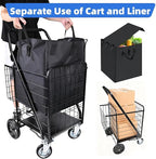 Folding Shopping Cart with Removable Waterproof Liner, 450LBS Capacity Grocery Cart with 39.5 Gal Dual Basket & 360° Swivel Wheels, Heavy-Duty Wagon for Grocery Shopping Laundry Transport