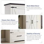 JXQTLINGMU Farmhouse Kitchen Pantry Cabinet - 72" Tall Wood Kitchen Storage Cabinets with Adjustable Shelves & 2 Barn Style Doors & Drawer, Versatile Storage for Dining Room, Bathroom, Antique White