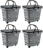 50 Liter Plastic Shopping Basket with Wheels, 4 Pack Large Rolling Baskets for Groceries, Gray