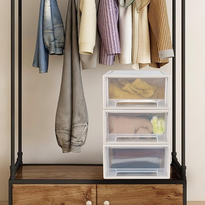 17.5 Quart Plastic Storage Drawer, 3-Pack Large Stacking Drawer Unit