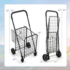 Goplus Folding Shopping Utility Cart, Double Basket and 360° Swivel Wheels, Adjustable Handle, Small Cart Perfect for Grocery Laundry Book Luggage Travel