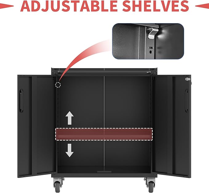 Metal Tool Storage Cabinet for Garage,Mobile Heavy Duty Garage Tool Chests & Cabinets with Lockable Doors,Black Rolling Tool Cabinets with Wheels,Assembly Required