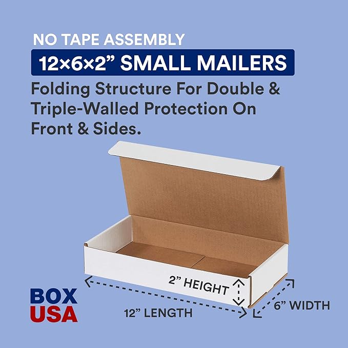 BOX USA Shipping Boxes Small 12"L x 6"W x 2"H, 50-Pack | Corrugated Cardboard Box Mailer for Packing, Moving and Storage 1262