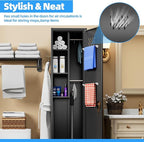 Aobabo Metal Broom Closet Storage Cabinet with Wheels, 72'' Tall Steel Cleaning Tools Garage Cabinet with Pegboards and Hooks,Assembly Required,Black