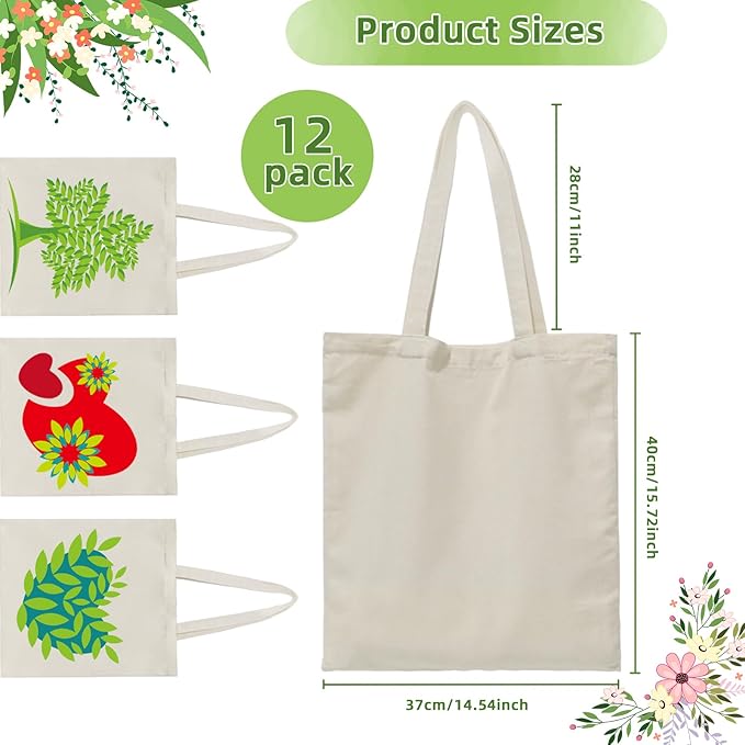 6 I 12 I 24 I 48 Pack Canvas Tote Bags,Reusable Blank Canvas for Shopping Bags,Grocery Bags,DIY Gift Bags