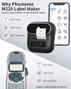 Phomemo Label Maker,M220 Label Printer,3 Inch Bluetooth Thermal Label Maker Machine with 6000+ Icons,700+ Templates,400+ Fonts,for Kids School Items,Small Business,Large Sticker