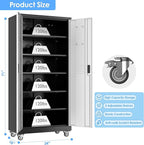 Aobabo Garage Storage Cabinet with Wheels, Metal Storage Cabinet with 5 Adjustable Shelves for Garage Home, Black&Silver,71" H*34''W*18''D,Required-Assembly,