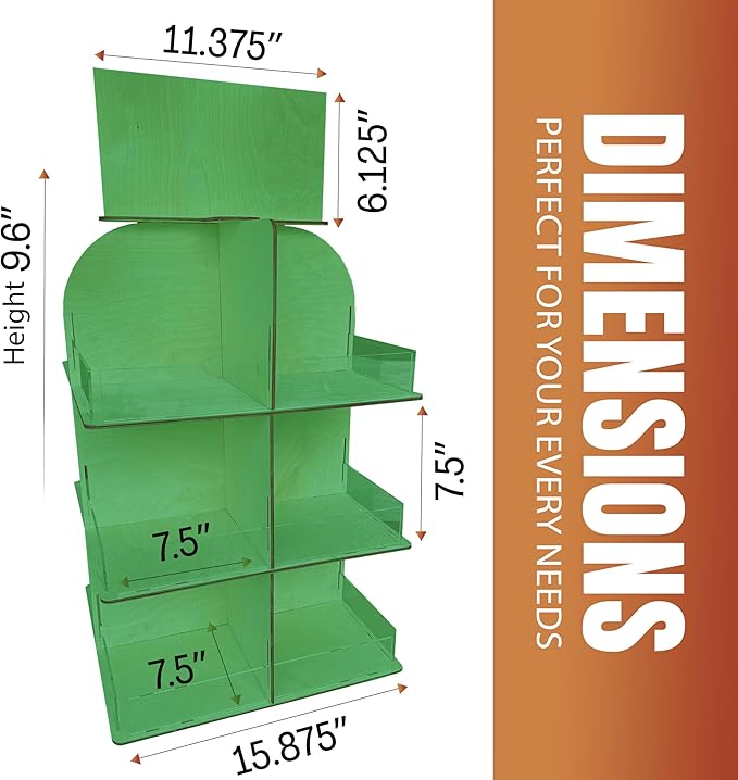 Versatile 4-Sided Rotating Display Stand for Candy, Snacks, Jams, Produce and More - Ideal for Craft Shows, Farmers Markets, and Retail Stores - 12 Shelves, Heavy-Duty Design, Easy Setup (Green)
