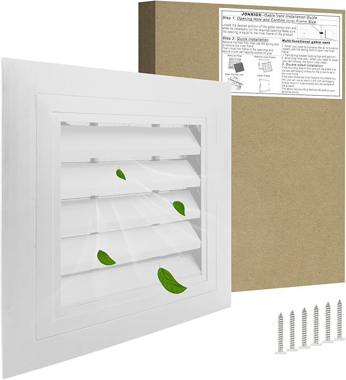 12"*12" Gable Vent,Aluminum Alloy Wall Vent Shed Vents,with Removable Strainer and 180 Degree Opening Angle.Ideal for Attic,Shed,Garage,Play House,Coop.[Inside Dimensions:9.5"w X 9.5"h]-White 2 Pack