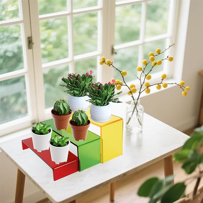 Acrylic Display Risers 2 Sets 3 Tier Cupcake Stand for Dessert Jewelry Pop Figures Shelves Retail Shoe Showcase (Mix Colors)