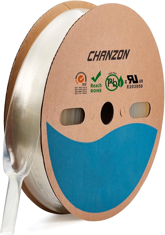 Chanzon 2:1 Ratio - 80Ft Roll - 7/8" (22mm) Heat Shrink Tubing 2:1 (25M Total Length) Clear Polyolefin Sleeving Wrap 1pcs