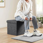 Ornavo Home Foldable Tufted Linen Storage Ottoman Square Cube Foot Rest Stool/Seat - 15" x 15" x 15" (Charcoal)