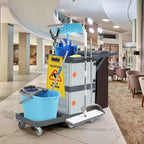 Commercial 3-Shelf Janitorial Cart with 2 Cabinets/Shelves, Commercial Traditional Wheeled Cleaning Cart with Cover and Oxford Bag, 300 Lb Capacity, Suitable for Schools, Hotels, Apartments