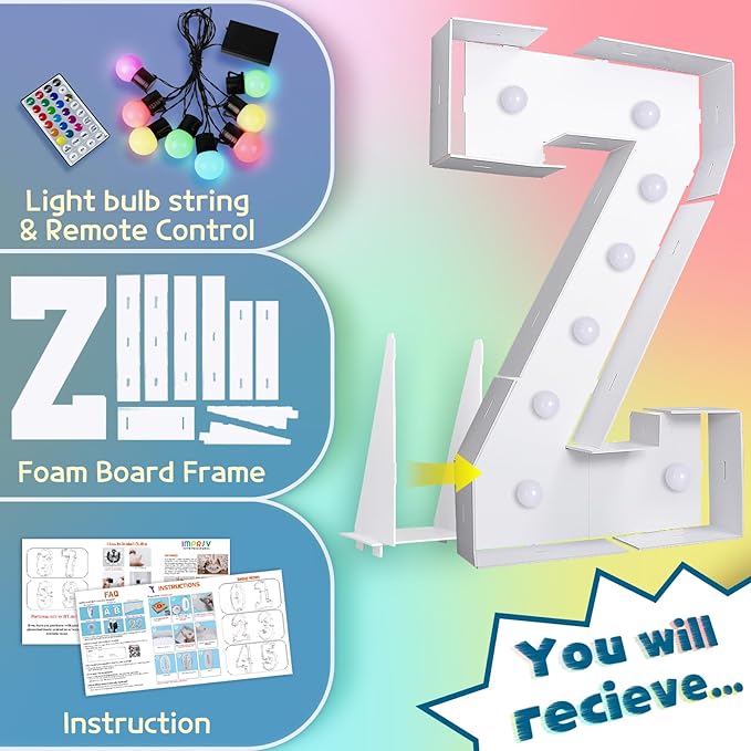imprsv 3FT Colorful Marquee Letters Z, 18 Colors Large Light up Letters Alphabet Sign with Remote, Big Marry Me Sign, Birthday Party Decorations Anniversary Wedding Decoration