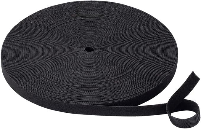 Cable Ties Reusable Straps Cable Wire Management Roll Black Fastening Double Sided Hook and Loop Tape (3/8in 25yd)