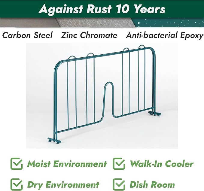 APLSS 4 Pack 18" Width Green Epoxy Shelf Divider for Wire Shelving, Dry&Wet Storage, NSF Certified
