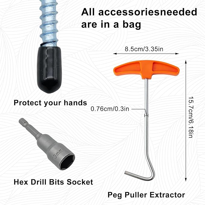 Screw in Tent Stakes Heavy Duty,8 Inch Ground Anchors Screw in,Metal Stakes with Hex Head Driver,Camping Tent Accessories (12, White)