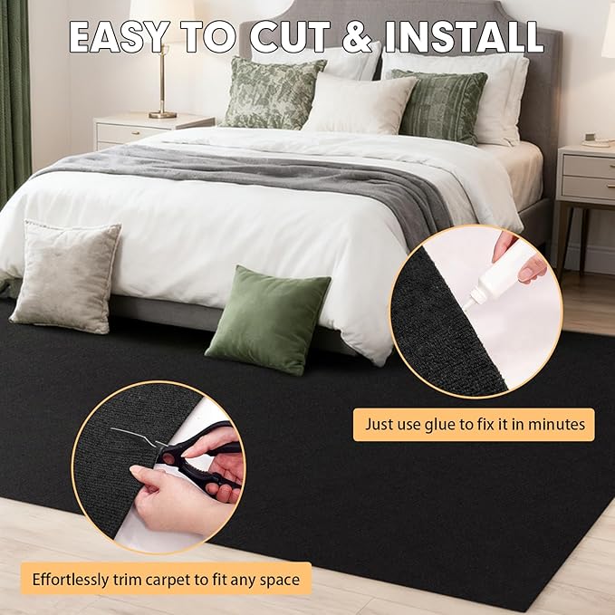 Marine Carpet,6 FT x 14 FT Black Indoor Outdoor Carpet 0.2" Thick with Water-Proof TPE Backing, Non-Slide for Home, Patio, Porch, Deck
