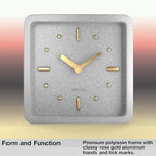 Driini Modern Mid Century Desk & Shelf Clock (Gray and Gold) - Battery Operated with Silent, Analog Movement – Small Tabletop Clocks for Office – Perfect for Mantle, End Table, Desktop or Nightstand