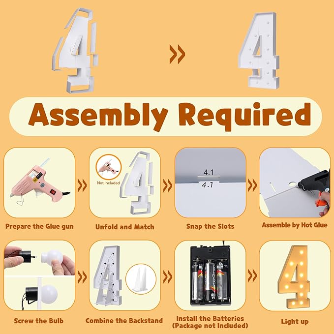 imprsv 4FT Marquee Numbers, Light Up Numbers 4 for 40th Birthday Decorations, Marquee Light up Letters Anniversary Party Decor, Pre-Cut Foam Board Kit
