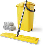 JOYMOOP Industrial Mop and Bucket Set, 17.7-inch Dust Mops for Floor Cleaning, Flat Mop Bucket with Wringer, Include 5 Reusable Microfiber Mop Pads - Yellow
