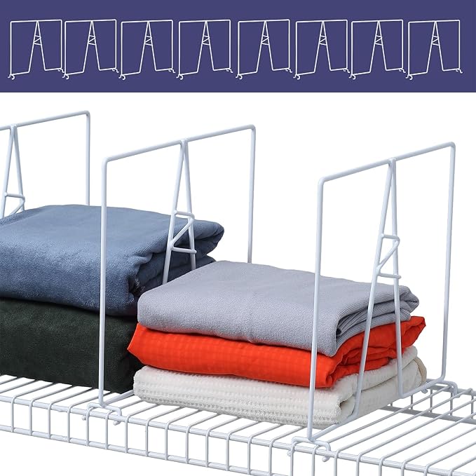 Wire Shelf Dividers - White Closet Organization & Storage Organizer - No Tool Shelf Divider for Wire Shelves - Metal Shelf Accessories – for 12“ Deep Wire Shelves – Tall 12” Height – 12 Pack