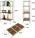 Crofy No Assembly Folding Bookshelf for Living Room, 3 Tier Gold Collapsible Book Shelf for Home Office, Portable Bookcase Storage Organizer