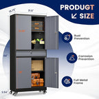 Yizosh Metal Garage Storage Cabinet with Locking Doors and Adjustable Shelves, -73" Steel Rolling Tool Storage Cabinet with 4 Wheels and 1 Drawer for Garage,Office,Warehouse