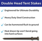 Double Head Tent Stakes - Heavy Duty Steel Tent Stakes, Versatile Ground Spikes to Anchor Commercial Inflatables, Party Tents, and Outdoor Camping Shelters, 1 x 30 Inch, 25-Pack
