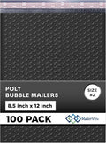 Black Poly Bubble Mailers 8.5x12 inch #2 | Self Seal Padded Envelopes | Cushioned Bubble Mailer | Usable Size 8.5x11 | WaterProof | Lightweight mailing Shipping Bags | US Made | 100 Pack Bulk