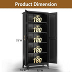 Kitchen Pantry Cabinet, 75" H Metal Storage Cabinet with Doors and Shelves, 4 Standing Feet, Cupboard for Kitchen, Dining, Living Room, 16" D x 32" W x 75" H, Black, Assembly Required