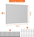 TORACK 4Pcs 12"x16" Metal Pegboard Panels for Garage, Workbench, Shop, Shed Tool Organizer Peg Board with 1/8" & 1/4" Holes, Modular Wall-Mounted Pegboard for Pegboard Hooks (Grey)