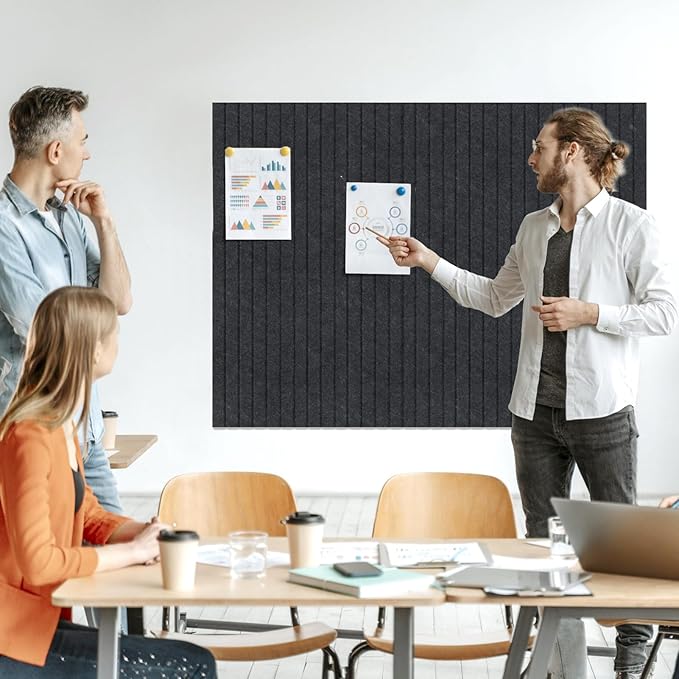 Large Felt Bulletin Board 35x47 Inch, 12pcs Peel and Stick Felt Wall Tiles Modern Push Pin Board for Wall Organization