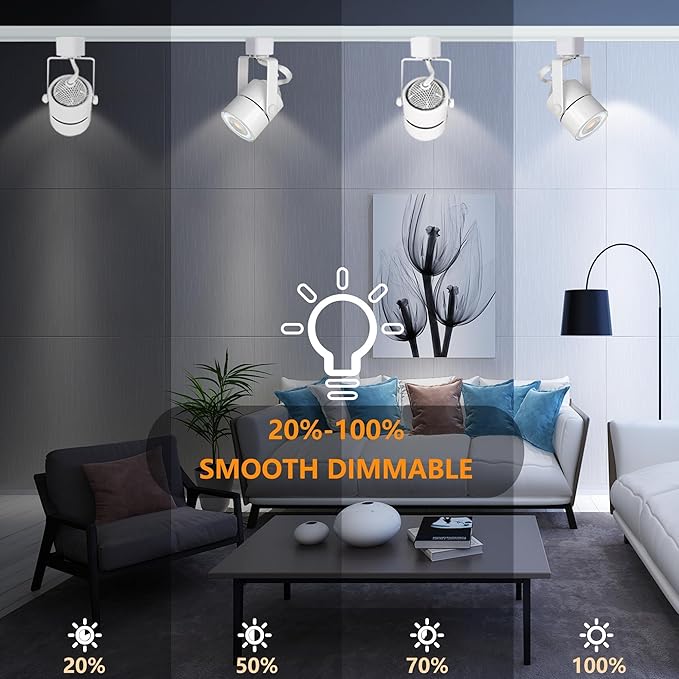 White Track Lighting Heads Kits, Dimmable 12-Light GU10 LED Track Lights Extended 14.76Ft H Type Track Rails 10W 6000K Natural Light Ceiling Spotlight Fixture with Replaceable GU10 LED Bulbs