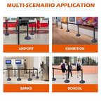 6 Pack Crowd Control Stanchions with 10FT Retractable Belt, Water Filled Base, Black Barrier Posts for Queue Management, Events, and Public Safety
