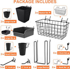 Pegboard Basket Organizers, Peg Board Large Baskets Hooks Bins Cups Tool Organizer 42 Pack Set, Wall Storage Display Hanging Accessories for Craft Office Stadio Shed Garage Organization (Black)