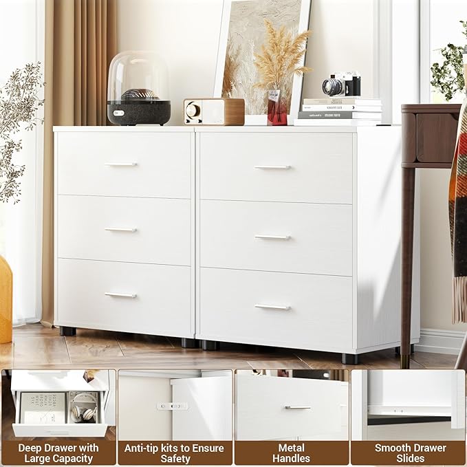 Aheaplus Closet Drawers Set of 2, Wood Closet Organizers and Storage with 3 Drawers, Closet Drawers Organizer System, Nightstands Bedside End Table with 3 Drawers Storage for Bedroom, White