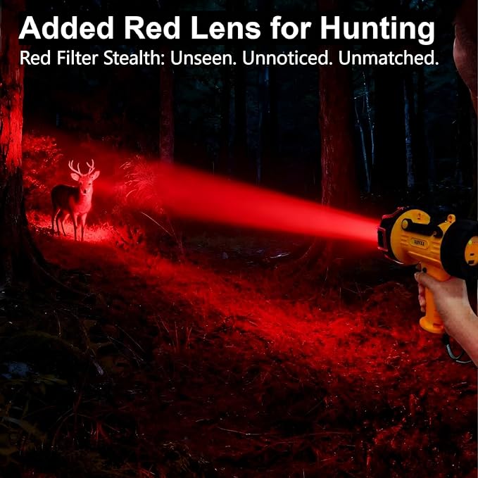 XINXI Rechargeable Spotlight 1,000,000 Lumens with COB Floodlight, IP67 Waterproof Spotlight Flashlight, Long Runtime Handheld Spot Light with Red Filter,Outdoor Spot Light for Hunting,Fishing(Yellow)