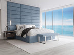 VANT Upholstered Bed Bench - Micro Suede Ocean Blue - Brushed Nickel - Contemporary Modern, Bedroom Bench Seat, Hallway, or Entryway